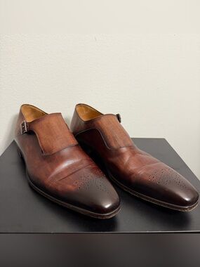 Magnanni Monk Strap Dress Shoes Men’s US 11.5 Brown Burnished Leather Made Spain